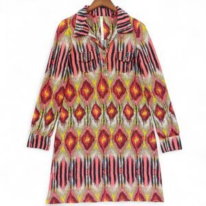 Uncle Frank Dress Sz M Multicolor Ikat Henley Anthropologie Bohemian Maximalist